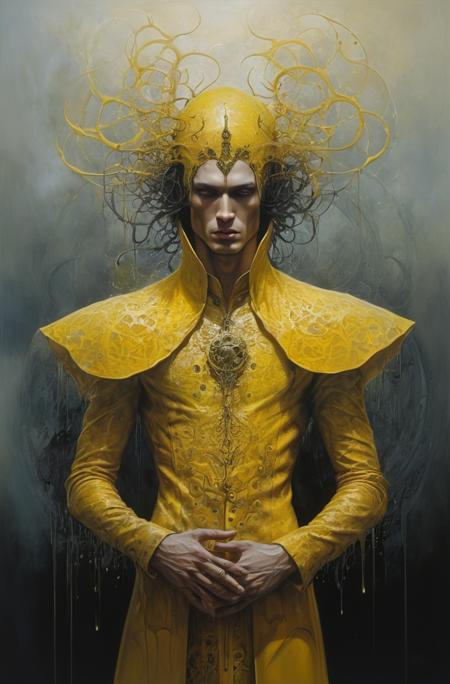 the king in yellow, mist, style of Karol Bak, style of Clint Cearley,