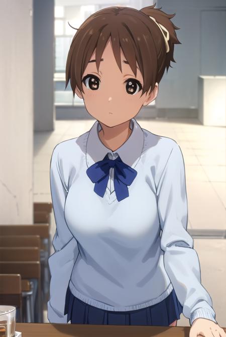 konuihirasawa, <lora:ui hirasawa s2-lora-nochekaiser:1>, 
ui hirasawa, short hair, brown hair, (brown eyes:1.5), ponytail,
BREAK sakuragaoka high school uniform, school uniform, uniform, blazer, shirt, white shirt, collared shirt, skirt, pleated skirt,
BREAK indoors, classroom,
BREAK looking at viewer, (cowboy shot:1.5),
BREAK <lyco:GoodHands-beta2:1>, (masterpiece:1.2), best quality, high resolution, unity 8k wallpaper, (illustration:0.8), (beautiful detailed eyes:1.6), extremely detailed face, perfect lighting, extremely detailed CG, (perfect hands, perfect anatomy),