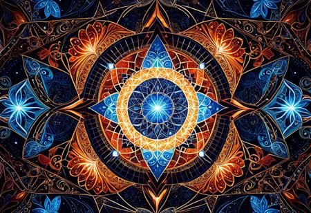 masterpiece, best quality, amazing quality, high resolution, closeup, Indonesian Batik Morph,  Envision geometry as the metaphysical language of space itself—an ancient force born from Earth's measurements, now pulsating through the digital realm. It evolves into a cosmic structure underpinning reality, illuminated by the dynamic glow of RGB lighting. Crystalline forms, sacred geometry, and multidimensional grids converge with fluid spatial relationships, all rendered in a hyper-realistic, transcendental visual. Floating Euclidean shapes bend space, while illuminated vectors trace paths through a spectrum of colors, echoing the customizable brilliance of RGB keyboards. This digital symphony, styled in 32K UHD with exquisite detail and high contrast, harmonizes mathematics, science, and spiritual symbolism, transcending dimensions in a luminous dance of light and form
  Indonesian Batik Morph