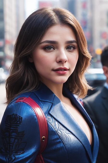 ChloeGM_SoloTI_v1,
(In a sleek, red and blue spider-themed suit with intricate web patterns and expressive eye lenses, radiating youthful energy and agility), (Amidst the bustling streets of Queens, where towering buildings and busy sidewalks create a symphony of urban life and opportunity, a sense of youthful exuberance and heroism fills the lively air:1.3), (optimistic:1.3), (bright, vibrant colors, dynamic cityscape, action shot:1.3),
 epiCPhoto, PA7_Portrait-MCU,