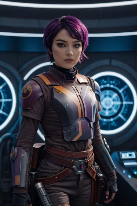 cinematic photo sabine wren wearing armor at observatory<lora:Sabine_Wren:0.8> . 35mm photograph, film, bokeh, professional, shot by david lachapelle, 4k, highly detailed