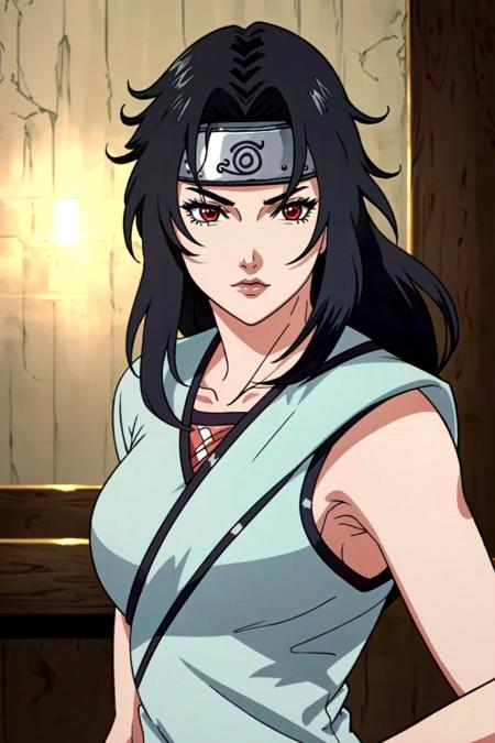 <lora:OGT_Kureni Yuhi-v2:0.7> Kurenai Yuhi, female focus, solo, leaf, 1girl, black hair, long hair, headband, forehead protector, konohagakure symbol, solo, medium breasts, hour glass body, hour glass body, dress, indoors, dutch angle, upper body, looking at viewer, red eyes, perfect lighting, ((shining face, shining body)), perfect face, make up, eye shadow, lip gloss, ((gorgeous)), Extremely beautiful, perfect, (masterpiece:1.2), (best quality:1.2), cinematic, perfect skin, perfect lighting, textured skin, detail, beauty, overall, sharp focus, ultra-detailed, illustration, perfect face, ((gorgeous)), Extremely beautiful, perfect, detailed background, seductive, alluring, ((Shonen Style)), (detailed background, intricate background:1.1), beautiful ((Extremely Detailed)), ((Best Quality)), ((Masterpiece)), ((HDR, UHD, 4k))