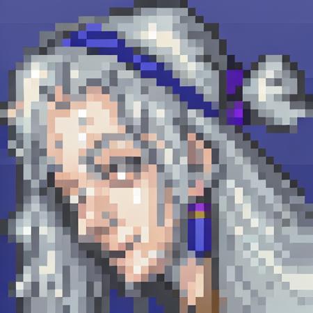 <lora:Final Fantasy 6 Portraits - V1-000004:0.75> final_fantasy_6_portrait, snes, low resolution, pixelart, blue background, 1girl, old, long grey hair, hairy mole, head band,