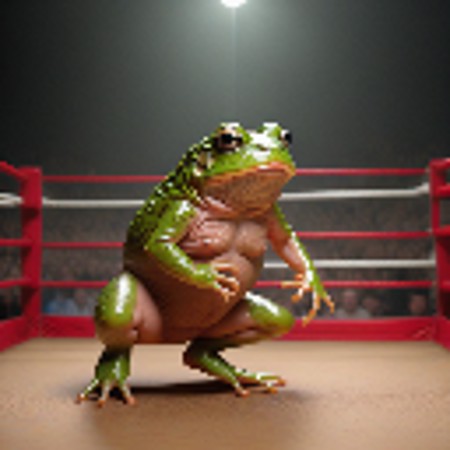 <lora:pixelbuildings128-v2:1.2> A hard natural Scrotum Frog moving through horrifying wrestling ring