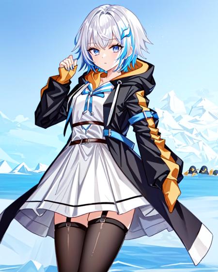 (((old_outfit))), (masterpiece), 1girl, solo, (short hair), ((hood_down)), ((penguin_hood)),<lora:petra_1:0.88> , lize helesta, white hair, colored inner hair, light blue hair, <lora:Lize_Helesta-000004:0.66> , petra_gurin