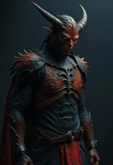 8k, score_9, score_8_up, score_7_up,
masterpiece,realistic,ultra detailed, vibrant colors,photo-realistic,from back,
Powerful demon, (male:1.0), (ethnicity:1.0),  (detailed clothing:1.2), (accessories:1.3), (detailed tattoos:1.3) ,  (muscular body:1.2), (fierce expression:1.2), (intense gaze:1.2),  (pose:1.2), centered in the frame, facing forward,  reddish-dark skin,The knight's armorwith its organic design　covering body and arms,  large horns, Giant dragon wings, devil's tail, (detailed facial features:1.2), (powerful jawline:1.1),  (red demonic mask:1.2) , dark gray and black armor-like clothing, layered over a red robe, dark gray cloth-like, and dark accessories.  dark, shadowed background,  dynamic pose,  dramatic lighting,  high contrast,  photorealistic style,  digital art,  sharp focus,  highly detailed, 8k resolution.