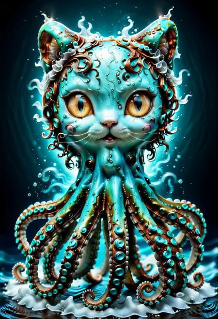 octocat, a mythical creature with the head of a cat and the body of an octopus, (cat head:1,6), whiskers, (cat ears:1.5), (inner fluff ears:1.3), (cat eyes:1.5), tentacles, eight tentacles, twisting tentacles, swirling tentacles, dark background, deep sea background, directed light, spotlight, best_quality, masterpiece, absurdres, highres, subject_focus, depth_of_field, ultra_detailed, sharp_focus, high_detail, intricate detail, clean_lines, volumetric lighting, dynamic shot, 
pms style,patina metal skin, aidmaImageUpgrader