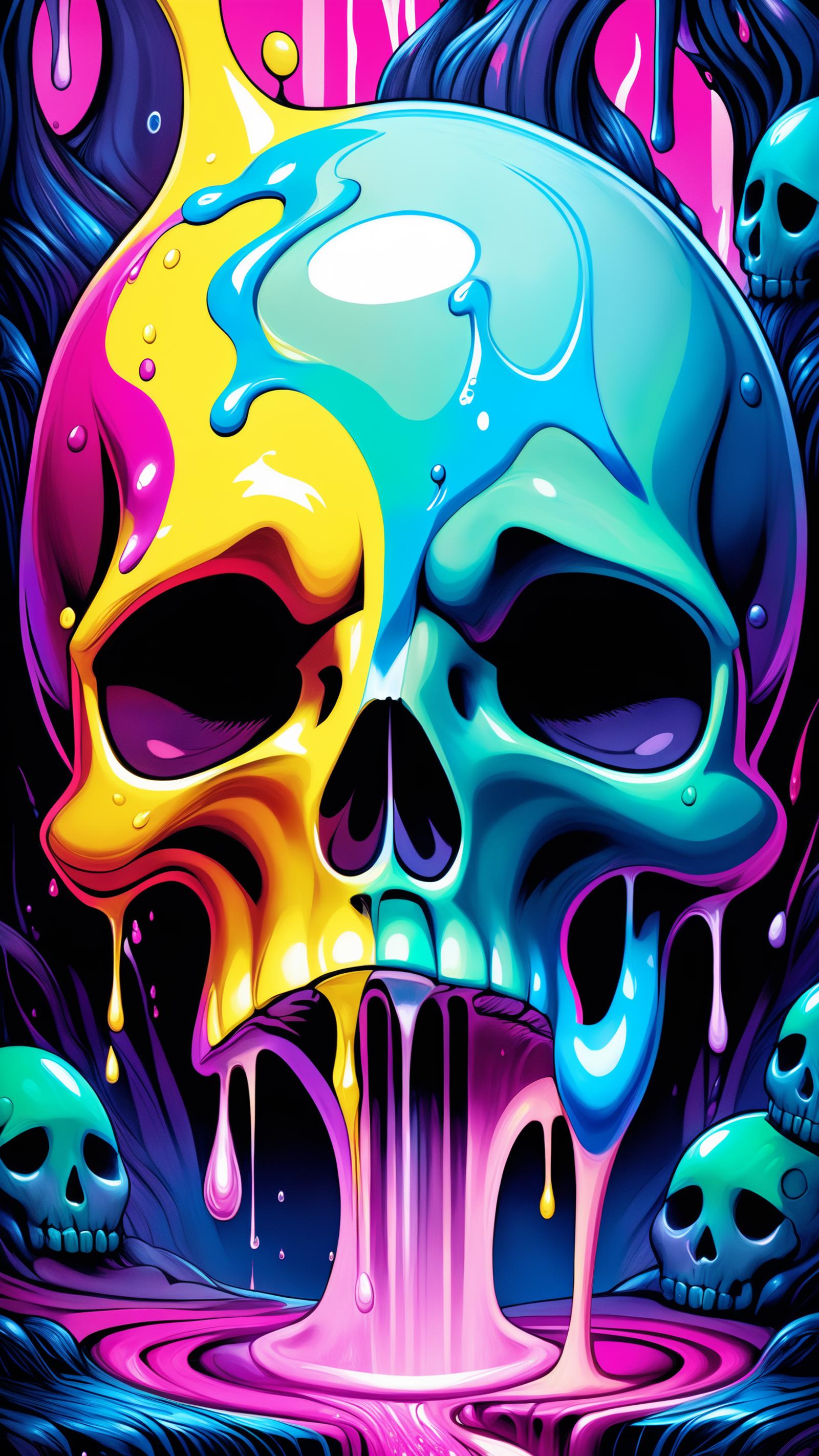 Colorful Skull with Rainbow Liquid Coming Out of Its Eye Sockets
