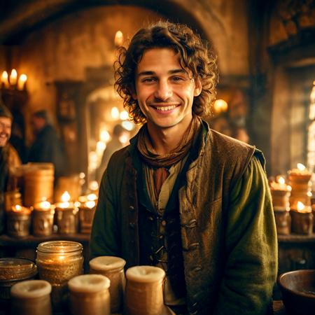 highly detailed documentary photo of vendor (coffee), 



vendor (coffee), solo, coffee mug, looking at viewer, smile, brown hair, black hair, 1boy, green eyes, jacket, upper body, male focus, teeth, indoors, grin, blurry, vest, depth of field, blurry background, bowl, curly hair, realistic, medieval coffee shop, coffee pot


cute face, looking at viewer,

depth of field, blurry background,

medieval store,

masterpiece, best quality:1.1, 

ultra photoreal,
photorealistic:1.0, 
depth of field:1.1, 
(edge lighting:1.2),
(shadow play:1.2),

50mm, style of Nathan Wirth, Hasselblad X1D II, Porta 160,
