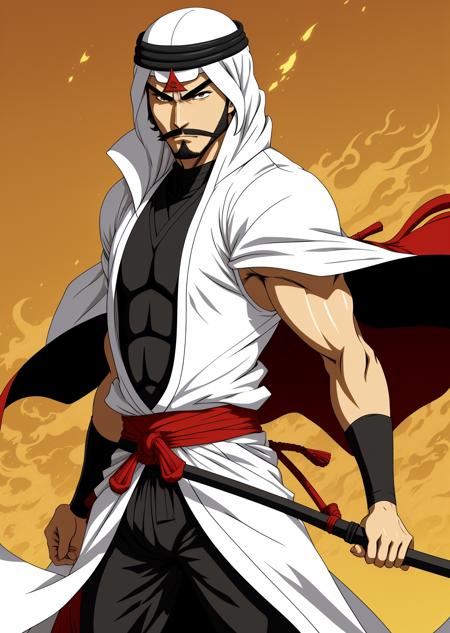 arab samurai, anime shading,