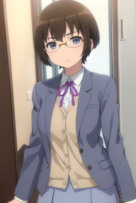 manamitamura, <lora:manami tamura s2-lora-nochekaiser:1>,
manami tamura, short hair, brown hair, (grey eyes:1.3), glasses,
BREAK skirt, school uniform, jacket, blazer, grey skirt,
BREAK indoors, classroom,
BREAK looking at viewer, (cowboy shot:1.5),
BREAK <lyco:GoodHands-beta2:1>, (masterpiece:1.2), best quality, high resolution, unity 8k wallpaper, (illustration:0.8), (beautiful detailed eyes:1.6), extremely detailed face, perfect lighting, extremely detailed CG, (perfect hands, perfect anatomy),