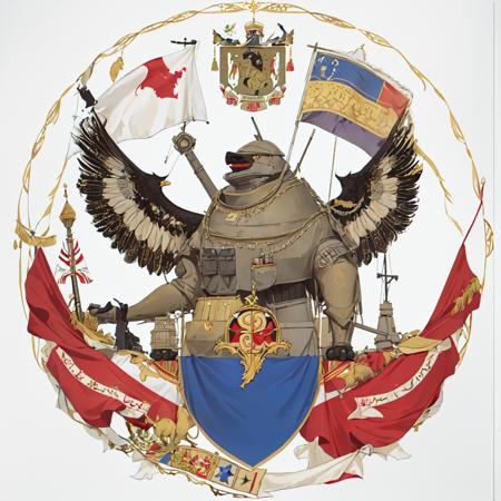 <lora:Armorial-14:1>
Blazon, coat_of_arms,  (white_background:1.3), (simple_background:1.3),  (flat_color:1.3), (no_humans:1.3),  
flag, desert, army, tank,, (masterpiece:1.3), (best_quality:1.3), (ultra_detailed:1.3), 8k, extremely_clear,