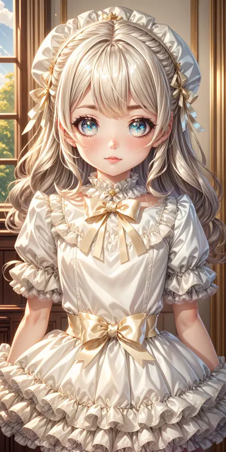 Ivory Ribboned Shiny Satin Dress