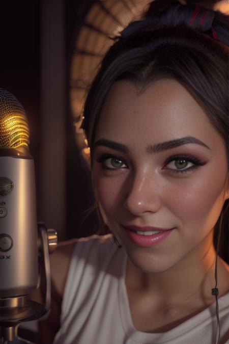 asmrglow  (((a broadcaster holding a large microphone))),(raw photo:1.2),((photorealistic:1.4))best quality ,masterpiece, illustration, an extremely delicate and beautiful, extremely detailed ,CG ,unity ,8k wallpaper, Amazing, finely detail, masterpiece,best quality,official art,extremely detailed CG unity 8k wallpaper,absurdres, incredibly absurdres, huge filesize, ultra-detailed, highres, extremely detailed,beautiful detailed girl, extremely detailed eyes and face, beautiful detailed eyes,light on face,cinematic lighting