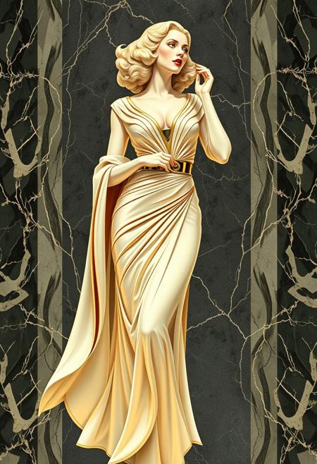 art deco woman 1940s retro-futurism , alabaster and marble , gold and chrome , flowing robes