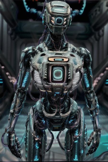 ABB_robot, elysium, anatomically perfect ( woman :1.2),pleasure bot, full body, large breasts, wiring, (glowing eyes:1.4), chrome artificial muscle, exposed machinery, LED lights,<lora:Droid V2:0.8> (pale blue translucent skin with wires showing below skin:1.6), (segmented body:1.4) <lora:add_detail:1> <lora:add_detail_v5:1>