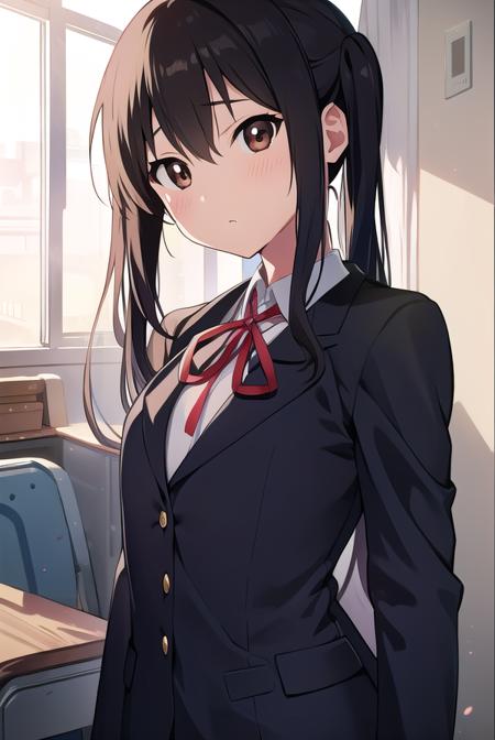 azusanakano, <lyco:azusanakano-LYCORIStest:1>,
azusa nakano, (black hair:1.5), (brown eyes:1.7), long hair, twintails, (flat chest:1.2),
BREAK sakuragaoka high school uniform, school uniform, uniform,
BREAK looking at viewer,
BREAK indoors, classroom,
BREAK <lora:GoodHands-vanilla:1>, (masterpiece:1.2), best quality, high resolution, unity 8k wallpaper, (illustration:0.8), (beautiful detailed eyes:1.6), extremely detailed face, perfect lighting, extremely detailed CG, (perfect hands, perfect anatomy),