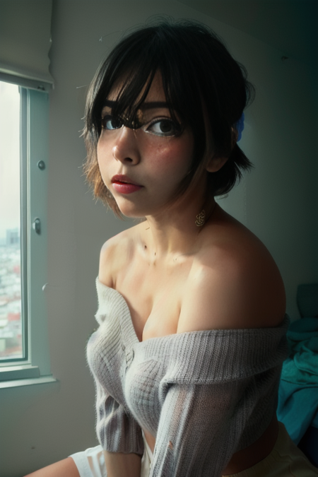 RAW, a moody photo,   <lora:didiwinx-10:1.1> , (casual clothes:1.3) streamer room , 1girl, detailed city street background, sitting on chair, (quality:1.4), (photorealistic:1.4), (resolution:1.1), looking at viewer, (sharpness:1.1), (cinematic lighting), depth of field, all in a RAW format shot with an iPhone, ideal for Instagram photography  analog style, ((highly detailed skin, skin details)),8k UHD, DSLR,((off shoulder)),  high quality, film grain,Fujifilm XT3, looking at viewer, textured skin, shy embarrassed pose, goosebumps, 1girl, in a bedroom, (perfect fingers:1.2), ((perfect eyes)), warm light, shot on Sony a7R IV Mirrorless Camera, 85mm lens, f1/4 aperture, shot by Beverly Conley, epic character composition, by ilya kuvshinov, alessio albi, nina masic, sharp focus, natural lighting, subsurface scattering, f2, 35mm, <lora:epiNoiseoffset_v2:1>