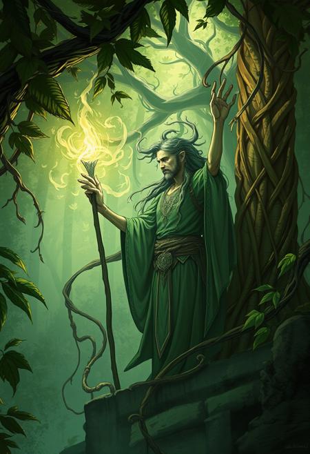 Deep within a mystical forest, a druid channels the forces of nature. Leaves and vines swirl around them as they commune with ancient spirits, their staff glowing with ethereal energy. The balance of life and magic hangs in the air
<lora:add-detail-xl:0.5> <lora:xl_more_art-full_v1:0.5>