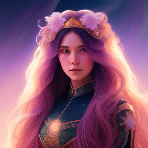 aurora, girl with super long hair, hair becoming bright stars, intricate, highly detailed, digital painting, artstation, c...