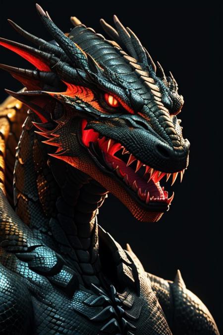 Asian dragon gold snake gradient vibrant neon colour, rough, textural, broad brush strokes, red color prominent detailed, alienzkin, silhouette, spotlight, dark theme, c4d, blender, raytracing, unreal engine 5, render 3d, face close up,