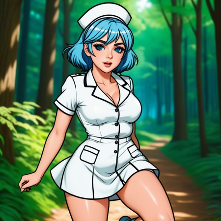 modelnur light blue hair white skirt white shirt nurse outfit