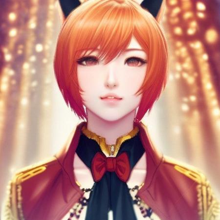 1girl, animal_ears, blush, choker, collarbone, jewelry,necklace, pendant, red_eyes, red_hair, short_hair, smile, solo, upper_body,anipoma1