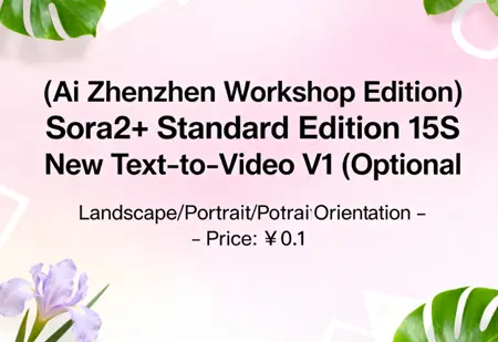 (Ai Zhenzhen Workshop Edition) Sora2+ Standard Edition 15S New Text-to-Video V1 (Optional Landscape/Portrait Orientation - Base Price: ¥0.1)