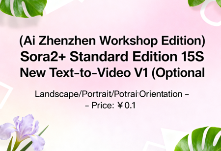 (Ai Zhenzhen Workshop Edition) Sora2+ Standard Edition 15S New Text-to-Video V1 (Optional Landscape/Portrait Orientation - Base Price: ¥0.1) v1.0