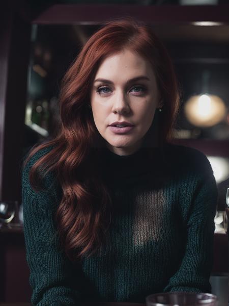 (closeup:1.2!), maitward, photo of an extremely sexy redhead woman with a glass of wine, (wearing a knitted_sweater and jeans!), (in a tavern!), HDR, soft shadows, warm_tone, shallow depth of field, full detail, detailed face, Photorealistic, Hyperrealistic, Hyperdetailed, award winning scene, emotional scene, film still, matte, DSLR, 8K, dark theme, <lora:epiNoiseoffset_v2:0.8>, <lora:LowRA:0.6>,  <lora:add_detail:0.6>