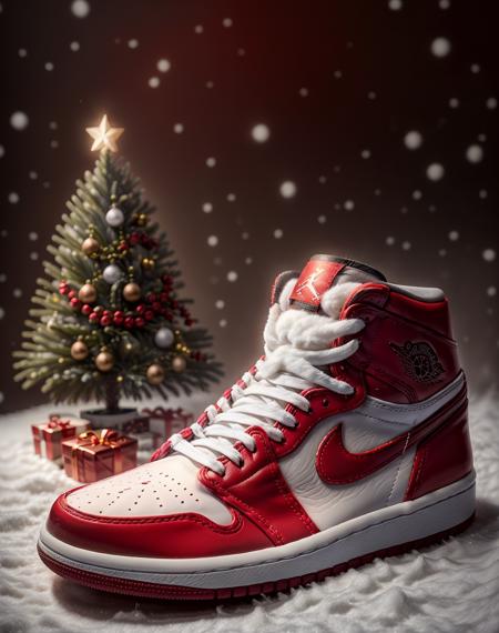 breathtaking  <lora:quiron_Chritsmas_v1_lora:0.87> ChristmasQuiron style, Christmas, best quality, ultra detailed, 8k, realistic, mysterious. nike jordan 1 "chicago" colorway, pink cloud background., . award-winning, professional, highly detailed