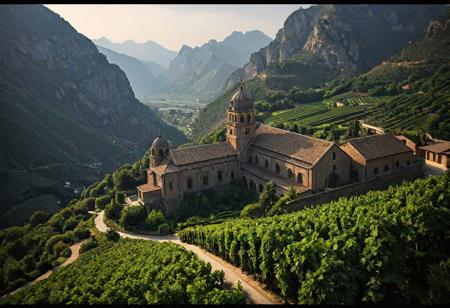 Epic landscape, exceptional quality, masterpiece, extremely detailed, professional art, professional painting, extremely delicate and beautiful, dynamic, superb lighting, perfect shading, professional shading, depth of field, soft sidelight, elegant, magnificent, highly detailed, long shot, uncropped, pure genius, absolutely perfect, breathtaking,
Steel Vine Monastery