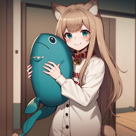 40hara, brown hair, cat girl, 1girl, animal ear fluff, aqua eyes, bag, cat day, cat ears, cat tail, closed mouth, collar, holding, holding stuffed toy, red collar, smile, stuffed animal, stuffed fish, stuffed toy
<lora:40hara_v4_no-noise-offset-000021-32rank:1>