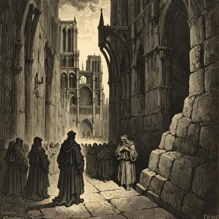 (woodcut illustration:1.2) in detailed gustavedore style, , crisp even lines, medium contrast, Tenebrism
movie scene of Hunchback of Notre-Dame,  spooky, 
by gustave dore <lora:GustaveDore_StyleXLv6.1:1.0>  <lora:xl_more_art-full_v1:0.25> <lora:add-detail-xl:0.45>