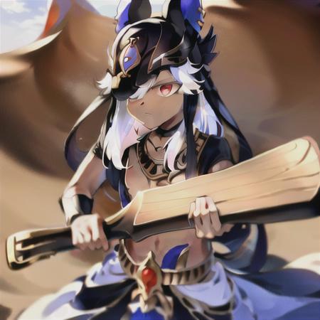 detailed, intricate details, masterpiece, best quality, thatsapaddlin, paddlin, hold_wood_paddle, outside, desert, sand,  <lora:thatsapaddlin:0.9>, angry face, slim, cyno,  <lora:cyno:1>, animal hat, red eyes, platinum hair