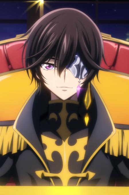 (Night:1.7), Castle,
sitting at attention,sitting on throne,(Close-Up),
yellow and black outfit ,holding_staff,black coat,
<lora:Julius_Kingsley_Code_geass-KK77-V1:0.7>,lelouch_lamperouge,
black_hair,purple_eyes,
1 man, 20yo,male,Beautiful FingerBeautiful body,Beautiful Nose,Beautiful character design, perfect eyes, perfect face,
looking at viewer,
NSFW,official art,extremely detailed CG unity 8k wallpaper, perfect lighting,Colorful, Bright_Front_face_Lighting,
(masterpiece:1.0),(best_quality:1.0), ultra high res,4K,ultra-detailed,
photography, 8K, HDR, highres, absurdres:1.2, Kodak portra 400, film grain, blurry background, bokeh:1.2, lens flare, (vibrant_color:1.2)