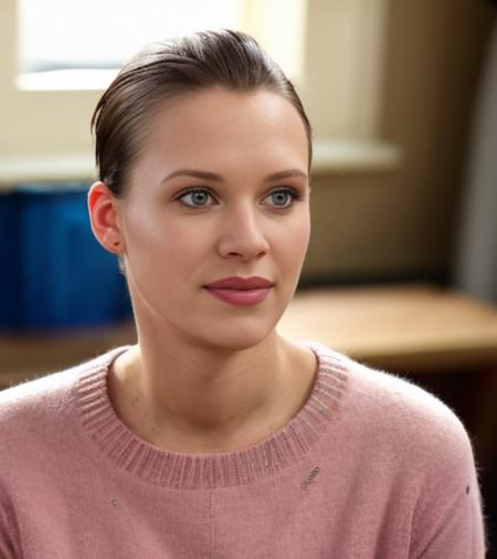 color photo,close up face,cmbkvacice,(25 years old woman),(smiling:0.6),short hair,wearing wool sweater,in room,highly detailed background,Fujifilm XT3,analog style <lora:IvaComeback_v1_1122_relib_cmbkvacice-000180:0.9>