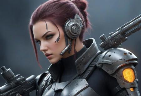 JuggernautNegative, <lora:xl_yamer_style-2.0:1>"Create a close-up 4K highly detailed digital artwork featuring a mystical post-apocalyptic cyborg holding a gun. Blend elements of cyberpunk dark fantasy with epic sci-fi character art, drawing inspiration from Borderlands for detailed renderings. The artwork should evoke an edgy, advanced cyberpunk aesthetic, showcasing a cyberpunk skeleton in a sci-fi adventure setting. Focus on intricate details and vivid colors to create an epic and visually striking 4K digital art piece."
