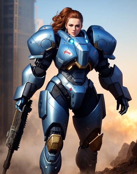 4K, Masterpiece, highres, absurdres,photorealistic, Parrley_armor, a woman in a suit of armor ,wearing Parrley_armor, big bulky futuristic armor<lora:Parrley1:0.7>