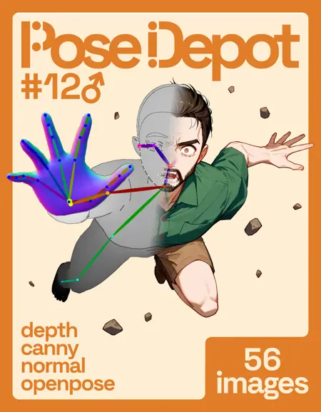 [OpenPose + Depth + Canny + Normal] Pose Depot #12M: Reaching during Freefall