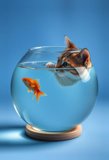 a fish bowl orbiting a cat