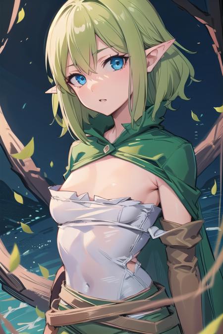 ryulion, <lora:ryutest:0.75>, 
ryu lion, blonde hair, blue eyes, elf, hair between eyes, pointy ears, short hair, (small breast:1.2),
BREAK boots, brown gloves, buruma, cape, cloak, collarbone, elbow gloves, gloves, green buruma, green cape, green cloak, green shorts, hood, hooded cloak, shirt, shorts, thigh boots, thighhighs, white shirt,,
BREAK looking at viewer,
BREAK outdoors, city,
BREAK <lora:GoodHands-vanilla:1>, (masterpiece:1.2), best quality, high resolution, unity 8k wallpaper, (illustration:0.8), (beautiful detailed eyes:1.6), extremely detailed face, perfect lighting, extremely detailed CG, (perfect hands, perfect anatomy),