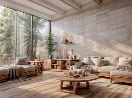 (ultra realistic), masterpiece, best quality, super detailed, ultra high res, raw photo, 8k,
living room lukhshad aj in the apartment, in the style of modern, monochromatic serenity, super detailed, concrete, white, wooden table, (light gray modern fabric sofa), fabric pilows, wooden flooring, wooden modular cabinet, backlight, white wall, (white ceiling:1.3), soft sunlight, window,
 <lora:Modern wooden living room - PHK-000012:0.5>