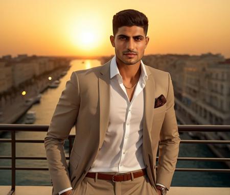 Nautical-themed (Photo:1.3) of (Ultrarealistic:1.3) <lora:Man_Men_FFashion:1> mena massoud a man <lora:shubman-gill_Mena-Massoud:1> in a tan suit standing on a balcony, sun behind him, inspired by Pablo Munoz Gomez, shot at golden hour, editorial photograph, midshot of a hunky, by Roman Bezpalkiv, by Artur Tarnowski, maxim sukharev, by Gabor Szikszai,Highly Detailed,(Mono Color:1.3) . Sea, ocean, ships, maritime, beach, marine life, highly detailed