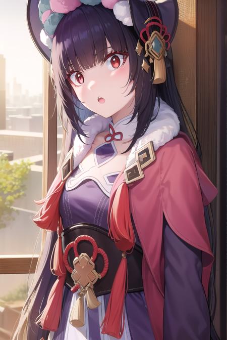 yunjin, <lyco:yunjin-lyco-nochekaiser:1>,
yun jin, black hair, blunt bangs, braid, eyeshadow, long hair, makeup, purple hair, (red eyes:1.5), red eyeshadow, (small breasts:1.2), <lora:surprised_v100:1>, <lora:talkmouth_U_v100:1>, open mouth,
BREAK black footwear, boots, chinese clothes, fur trim, hat, knee boots, long sleeves, pantyhose, pom pom (clothes), purple pantyhose,
BREAK indoors, theater,
BREAK looking at viewer, (cowboy shot:1.5), upper body,
BREAK <lyco:GoodHands-beta2:1>, (masterpiece:1.2), best quality, high resolution, unity 8k wallpaper, (illustration:0.8), (beautiful detailed eyes:1.6), extremely detailed face, perfect lighting, extremely detailed CG, (perfect hands, perfect anatomy),