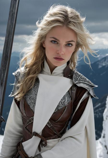 This image is a highly detailed CGI fantasy scene depicting a lone female dragon knight atop a snow-covered mountain peak. The knight, clad in full medieval armor, features an athletic build and a fierce, determined expression. The armor is a mix of silver and black, with intricate designs and a polished, reflective texture. The knight's helmet is silver with a visor that covers the face, adding a touch of mystery, The dragon's wings are expansive, with a rich, dark brown color that contrasts sharply with the knight's armor. The wings are spread wide, displaying their leathery texture and intricate veins. The dragon's body is sleek and covered in scales that shimmer slightly, giving it a regal and formidable appearance, The background is a stunning mountainous landscape under a cloudy sky. The mountains are jagged and snow-capped, with deep valleys and distant peaks. The sky is overcast with thick, grey clouds, casting a soft, diffused light over the scene. The contrast between the knight's armor and the natural elements in the background creates a dramatic and epic atmosphere, emphasizing the sense of isolation and adventure, This image is a highly detailed CGI fantasy scene depicting a lone female dragon knight atop a snow-covered mountain peak. The knight, clad in full medieval armor, features an athletic build and a fierce, determined expression. The armor is a mix of silver and black, with intricate designs and a polished, reflective texture. The knight's helmet is silver with a visor that covers the face, adding a touch of mystery, cinematic, epic, dynamic light, ambient, creative, color, very inspirational, inspiring, beautiful, illuminated, rich colors, excellent composition, atmosphere, adventurous, new, daring, confident, vibrant, magic, awesome, perfect, fabulous, flawless, brilliant, flowing, background composed, shiny, heroic, glorious, extremely complex