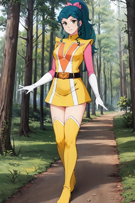 megumi green hair white gloves yellow boots