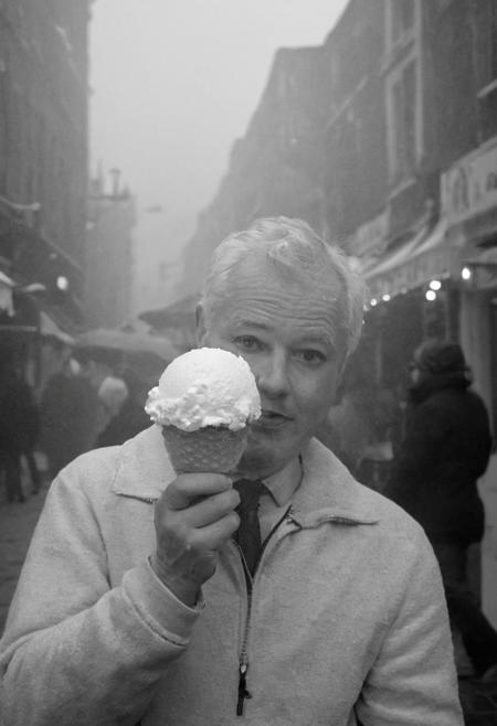 leica sl2-s, Leica APO-Telyt-R 1:4/1600,photograph of a Gelato, high resolution, high contrast, natural  sunlight, outdoor snowing, high resolution, high contrast, ray og light, light on the eyes, hard shadow,  Embarrassed, Covering,