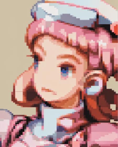 <lora:Final Fantasy Tactics Portraits V1:0.95> final_fantasy_tactics_portrait, pale orange background, no_nose, portrait, <lora:nurseJoyPokemon_v10:0.75> nurse joy, pokemon, 1girl, solo, nurse cap, hat, pink hair, blue eyes, nurse, hair rings, breasts, looking at viewer, long hair, smile, short sleeves, dress, apron, puffy sleeves, large breasts, bangs, puffy short sleeves, eyelashes, blush