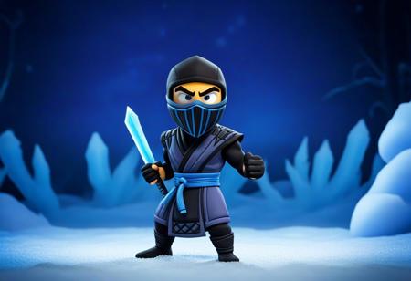 novuschroma51 style,claymation
Subzero/(mortal Kombat/)
Chibi , ninja, mask, frozen background,  fighting pose, dynamic pose, action pose 
masterpiece, best quality, amazing quality, very aesthetic, absurdres,  newest,